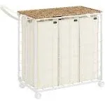 34.3-Gallon Laundry Hamper with Wheels Natural Beige and Cream White