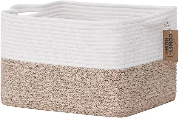 Comfy-Homi Cotton Rope Woven Basket With Handles