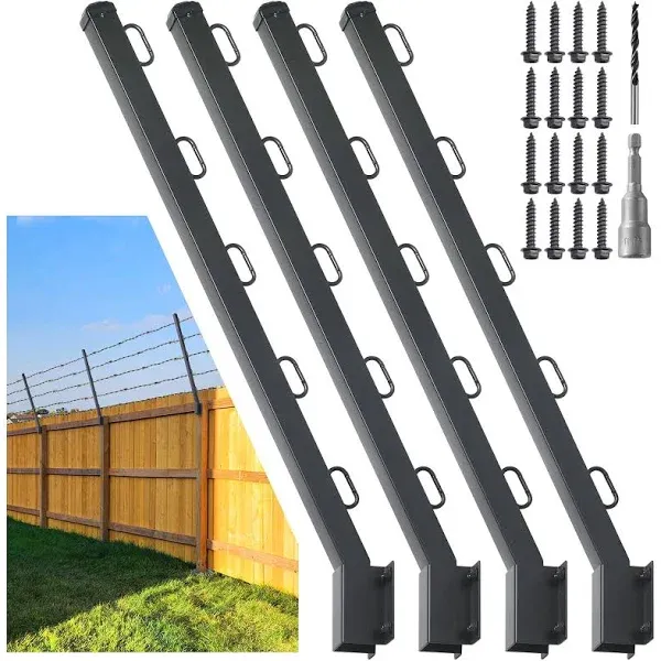 31" Fence Post Extender, Bevel Angle 25° Fence Barbed Wire Extend Arm, for Outdoor Fences to Increase Height, Protect Privacy and Pets Jumping Off (Wooden Wall-8 Pack)