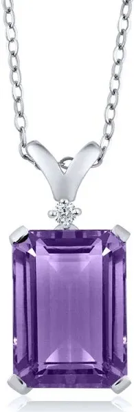 Women Gem Stone King Purple Amethyst White Diamond Silver Pendant