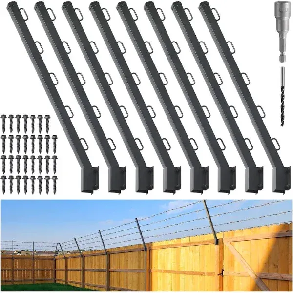 31" Fence Post Extender, Bevel Angle 25° Fence Barbed Wire Extend Arm, for Outdoor Fences to Increase Height, Protect Privacy and Pets Jumping Off (Wooden Wall-8 Pack)