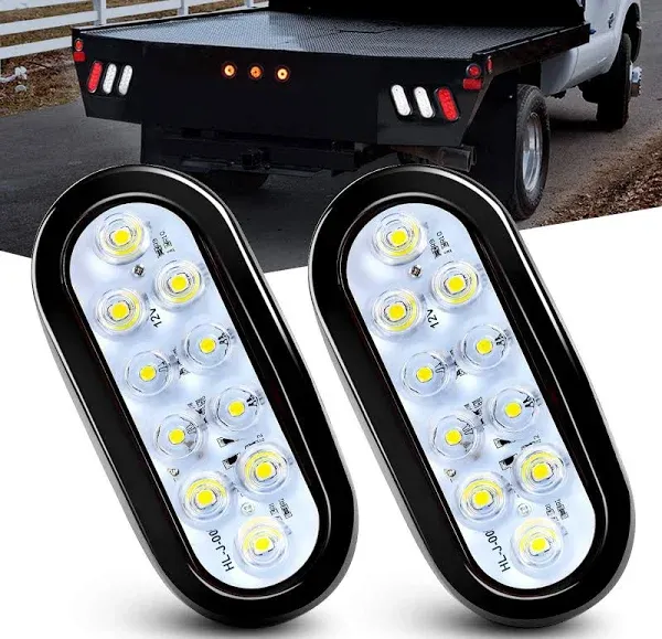 Nilight TL-09 6 Inch Oval White LED Trailer Tail Lights 2pcs 10 LED w/Flush Mount Grommets Plugs Ip67 Waterproof Reverse/Back Up Trailer Lights