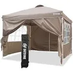 OUTFINE Patio Canopy 10'x10' Pop Up Commercial Instant Gazebo Tent, Outdoor Party Canopies with 4 Removable Sidewalls, Stakes X8, Ropes X4 (Khaki,