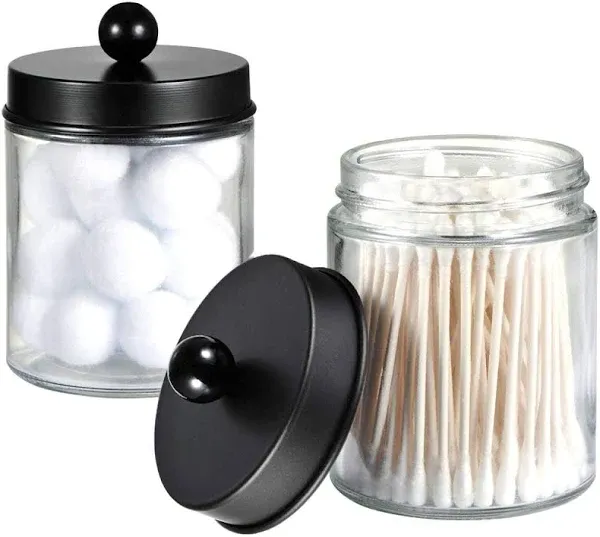 Amolliar Apothecary Jars Bathroom Storage Organizer - Cute Qtip Dispenser Holder Vanity Canister Jar Glass with Lid for Cotton Swabs,Rounds,Bath