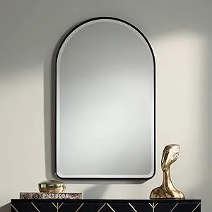 Uttermost Clara Arched Top Vanity Decorative Wall Mirror Modern Matte Black Metal Frame Rounded Edge Beveled Glass 24" Wide for Bathroom Bedroom Living Room Home House Office Entryway