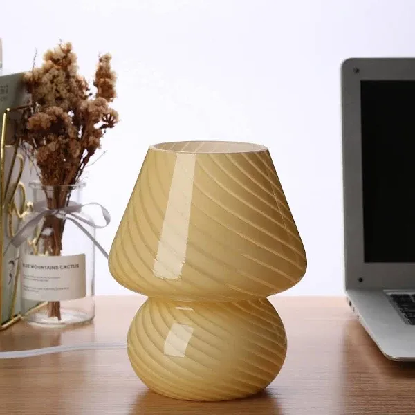 Vintage Style Striped Glass Mushroom Table Lamp