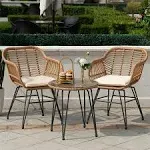 Tappio 3 Piece Outdoor Wicker Furniture Patio Bistro Set, PE Rattan Wicker Chairs Set with Table and Cushions, Porch Balcony Furniture Set for Porch