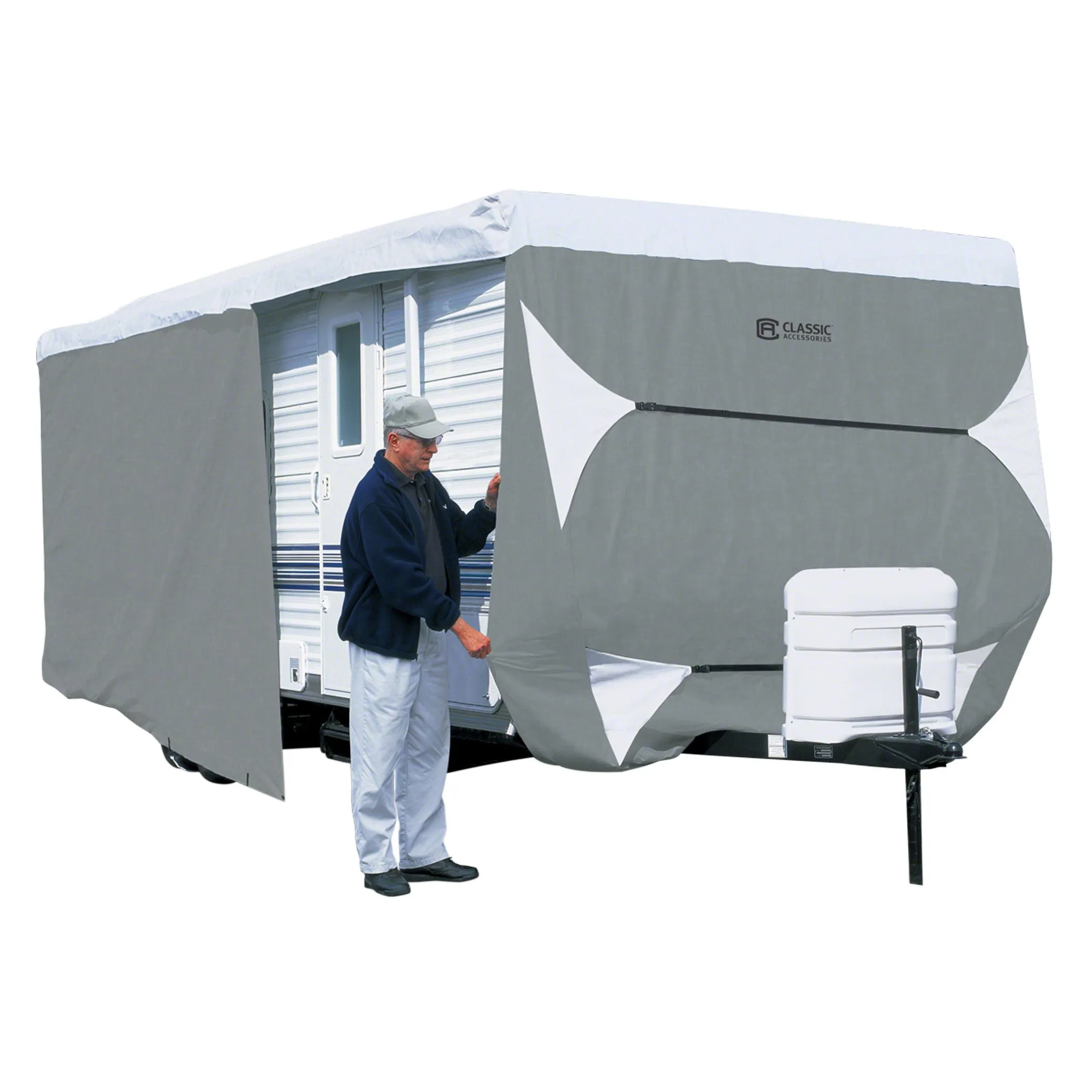 Classic Accessories 73663 - PolyPro™3 Travel Trailer Cover (Gray with White