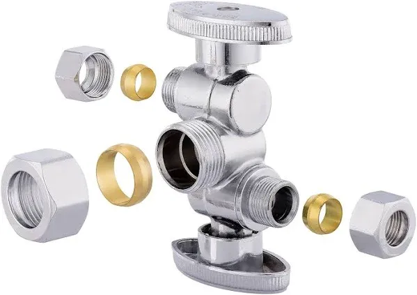 EFIELD 1/4 Turn Dual Compression Outlet Angle Stop Valve with 2 Shut Off Valve/Handles