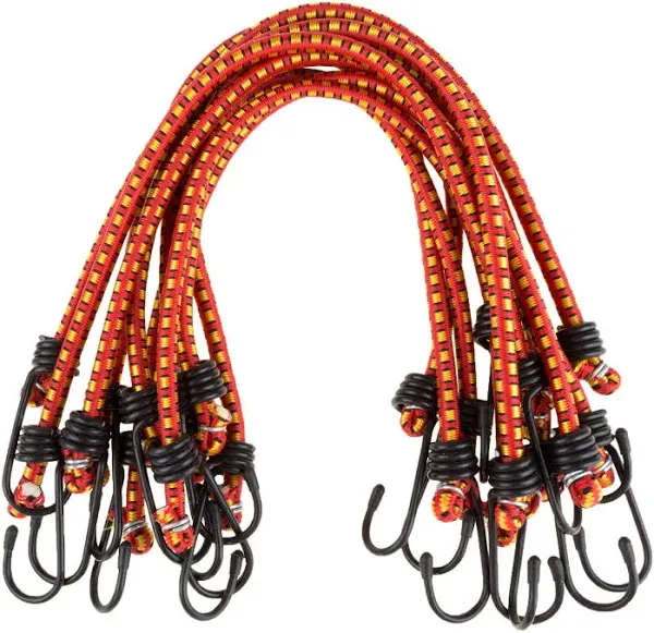 4pk 18-inch STEEL-HOOKS Bungee Cords Nylon-Braid-on<wbr/>-Rubber Red/Orange Tarp Strap