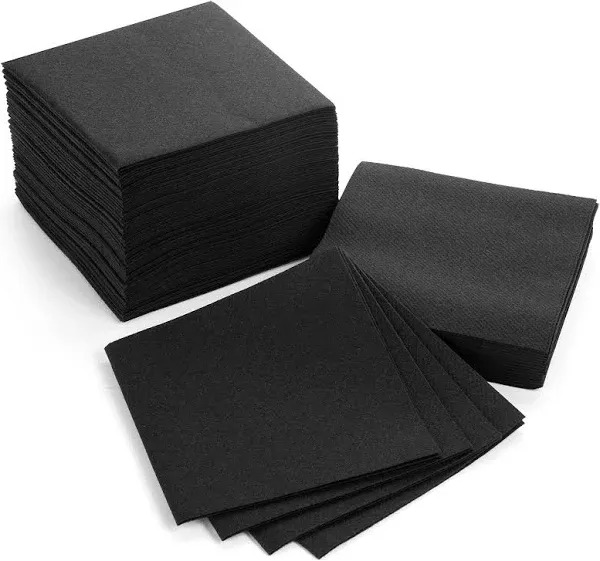 AH AMERICAN HOMESTEAD Cocktail Napkins-Disposable Beverage/Bar Napkins-Black Linen-Like Square Napkins-Eco-Friendly & Compostable-Everyday Use, Party or Wedding 4.75inch x 4.75inch (100 Count, Black)