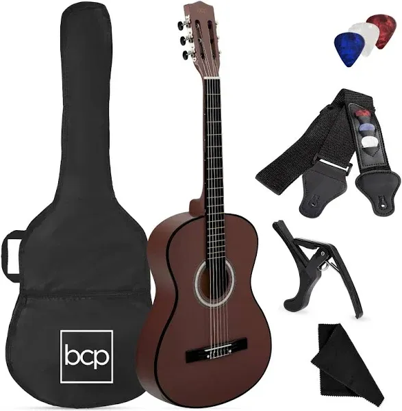 Best Choice Products 38in Beginner All Wood Acoustic Guitar Starter Kit w/Gig Bag, 6 Celluloid Picks, Nylon Strings, Capo, Cloth, Strap w/Pick