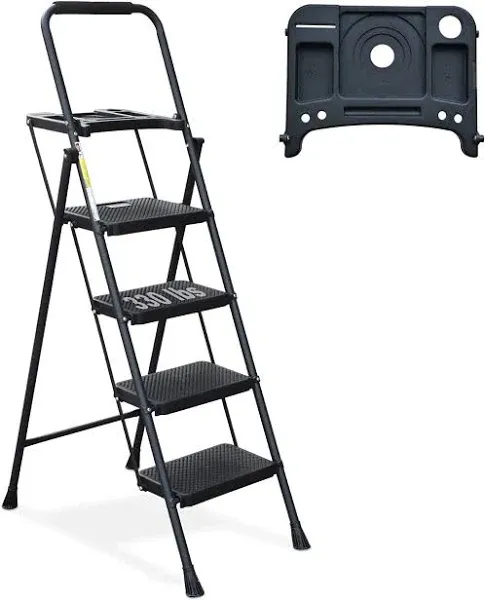 HBTower KQ0004-BK 4 Step Folding Step Stool