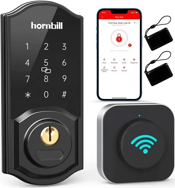 Hornbill WiFi Smart Door Lock Keyless Entry Keypad Deadbolt With Gateway Remote