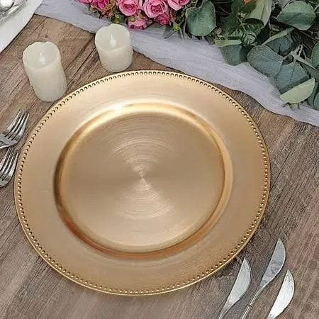 6 pcs 13&#034; Gold Beaded Round Charger Plates for Tabletop Decor Holiday Wedding