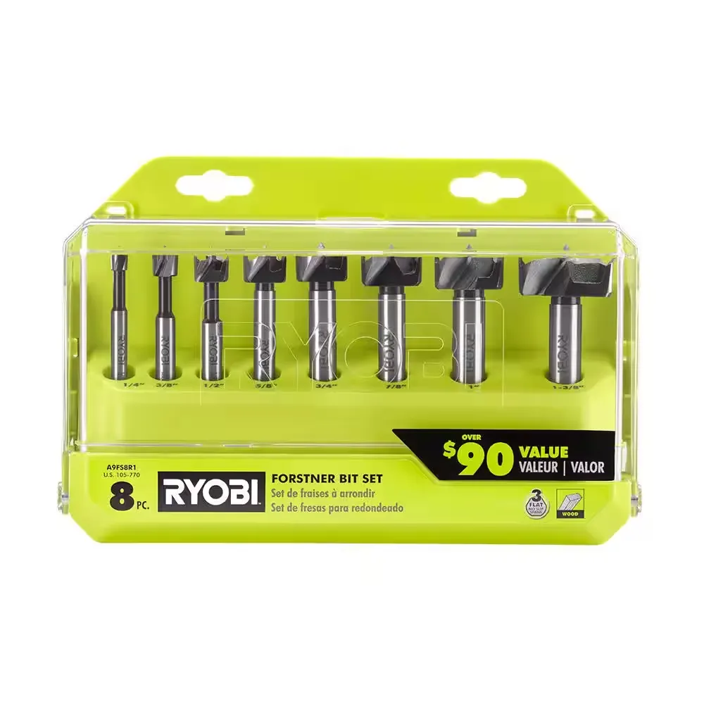 RYOBI 8 PC Forstner Bit Set A9FS8 X-Wing Design Greater Visibility