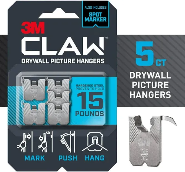 3M Drywall Picture Hangers & Markers, 15-lb. Capacity, 5-Pack (4 Sets)