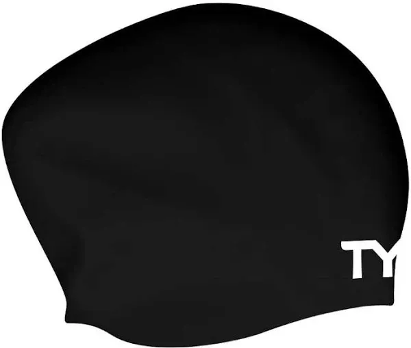 TYR Black Long Hair Silicone Swim Cap