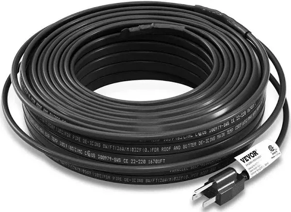 VEVOR Self-Regulatin<wbr/>g Pipe Heating Cable Roof De-icing Heat Cable 5W/ft 80 Feet