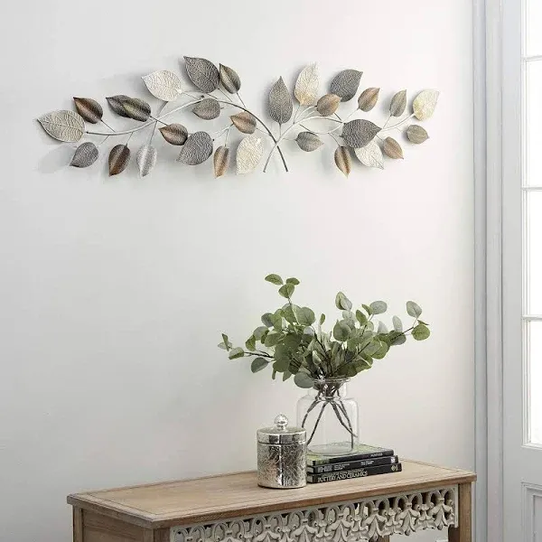 Deco 79 Metal Leaf Long Textured Wall Decor with Multiple Shades, 50" x 2" x 15", Bronze (Pack of 4)