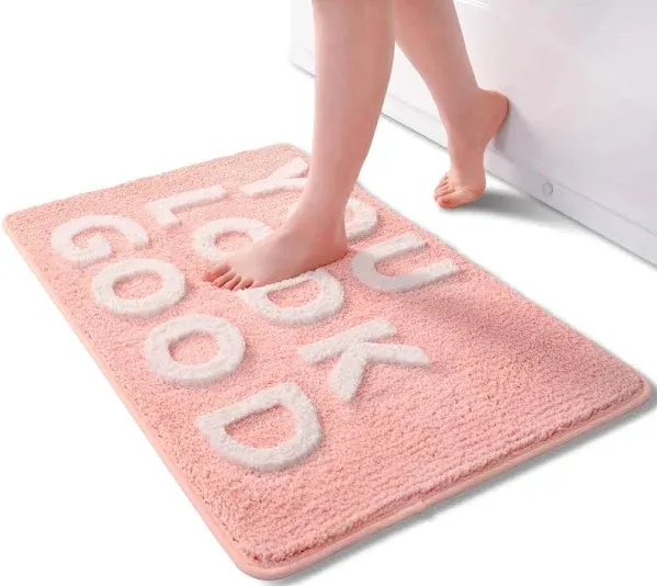 QJHOMO You Look Good Bath Mat Cute Pink Bathroom Rugs Funny Bath Rug, Non Slip Floor Mat Cool Home Decor, Soft Microfiber Bathmat Machine Washable Super Absorbent Carpet for Shower (16x24 inch)