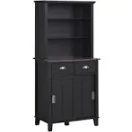 HOMCOM 67" Freestanding Buffet with Hutch, Kitchen Pantry Storage Cabinet with Sliding Doors, Drawers and Open Shelves, Adjustable Shelving, Black