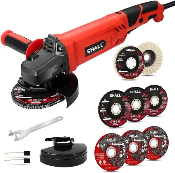 SHALL Angle Grinder Tool 7.5Amp 4-1/2 Inch, 6-Variable-Speed Grinders Power Tools, Electric Metal Grinder 12000 RPM w/ 2 Safety Guards, Cutting Wheels, Flap Discs, Non-Slip Handle for Metal/Wood