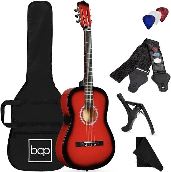 Best Choice Products 38in Red Burst All Wood Guitar Kit with Gig Bag Picks