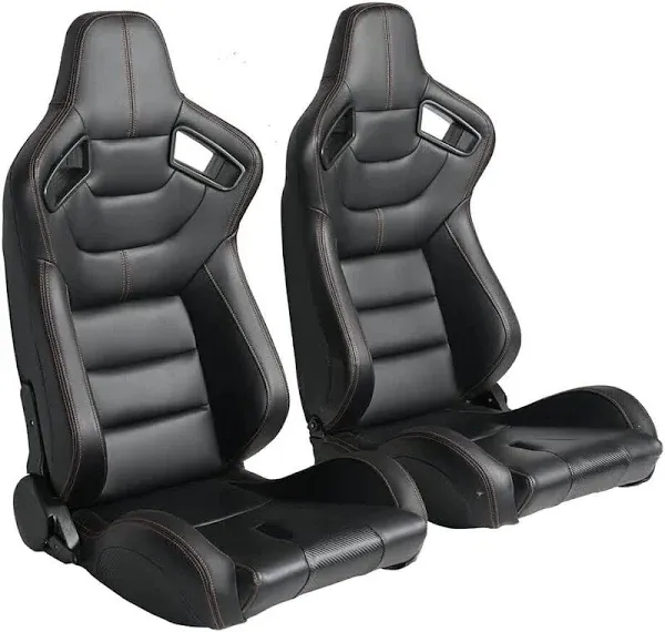 2 Pcs Universal Racing Seats Pair of PVC Leather Racing Bucket Seats w. Sliders