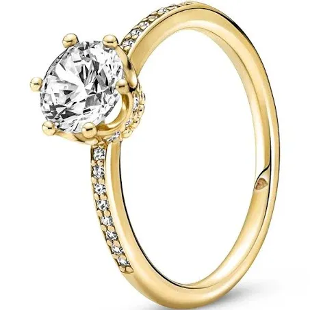 Pandora | Cubic Zirconia Moments Clear Sparkling Crown Solitaire Ring - Gold | Realry