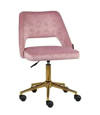 Impressions Vanity Hello Kitty Velvet Swivel Vanity Desk Chair with Backrest and Wheels (Pink)