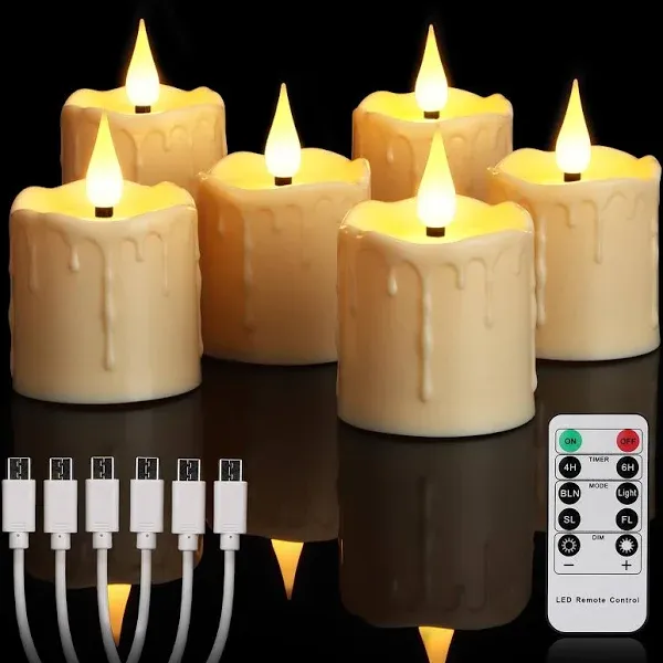 Rechargeable Flameless Votive Candles with Remote Timer, D2 x H3 inches in/Ou...