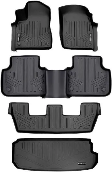 SMARTLINER Custom Fit Floor Mats 3 Rows and Cargo Liner Behind 3rd Row Set Bl...