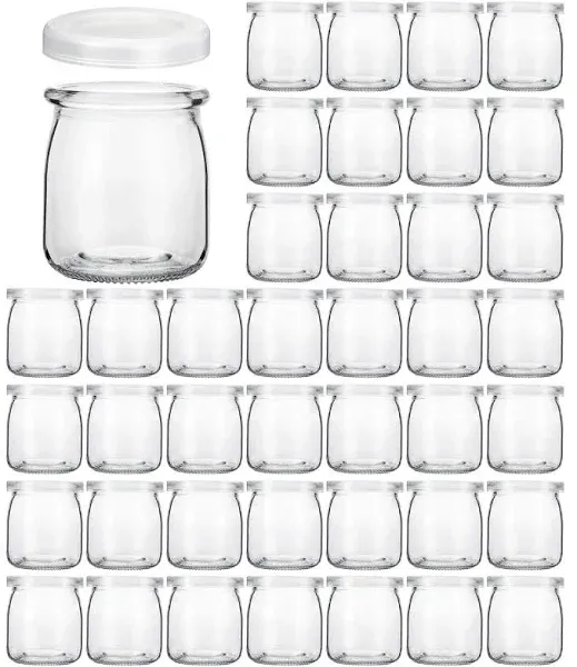 KAMOTA 40 Pack 6 oz Clear Yogurt Jars with PE Lids