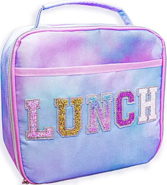  Kids Lunch Bag for Girls, Reusable Insulated Preppy Tie Dye Glitter Varsity 