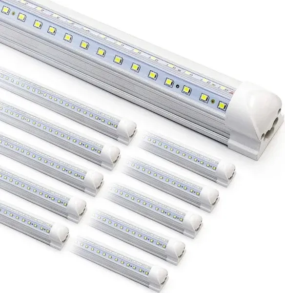 Phiwicsh 10-Pack 8ft LED Shop Light Fixture - 90W T8 Integrated LED Tube Light - 6500K 12000lm V-Shape Linkable - High Output - Clear Cov