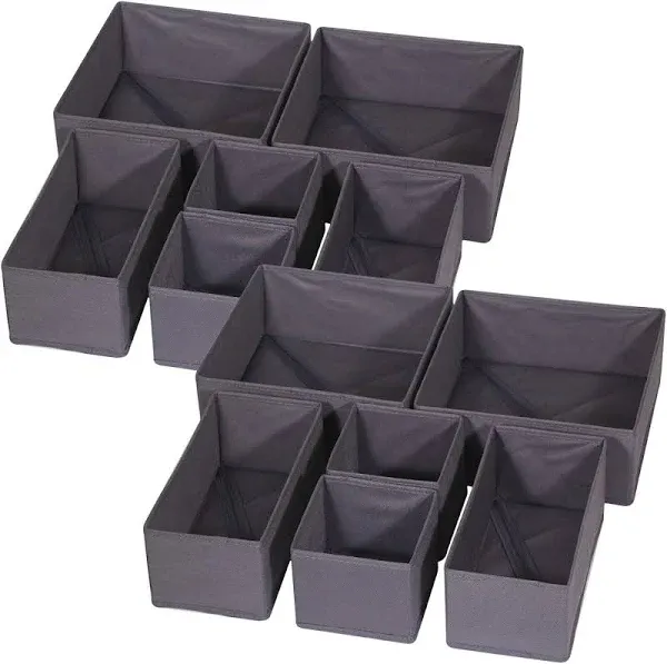 Diommell 12 Pack Foldable Cloth Storage Box Closet Dresser Drawer, Dark Grey 444