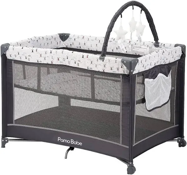 Pamo Babe Portable PlayardSturdy Play Yard with Mattress and Toy Bar