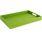 Home Redefined 18x12 Rectangle Faux Leather Decorative Serving Tray with Handles, Green, Size: 18 x 12 x 2