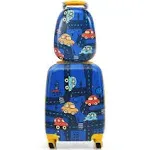 Costway 2PC Kids Carry On Luggage Set 12&#034; Backpack &amp; 18&#034; Rolling Suitcase for