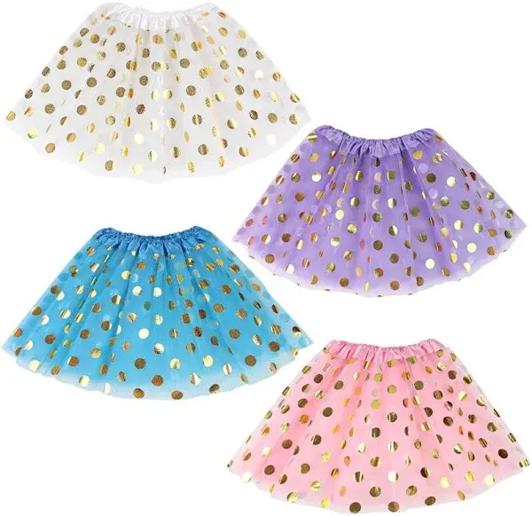 Koogel 4 PCS Tutu for Girls,Tutu Polka Dot Assorted Colors Skirts Ballet Skirts for Dress Up Game Birthday Party Christmas Costume