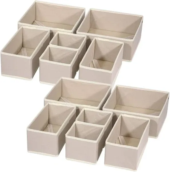 DIOMMELL 12 Pack Foldable Cloth Storage Box Drawer Organizer, Beige