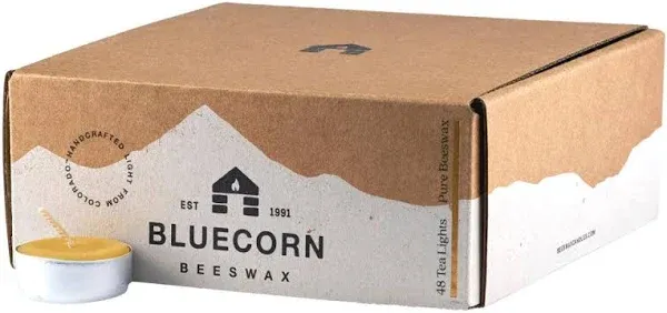 Bluecorn Beeswax 100% Pure Beeswax Tealight Candles | Natural Beeswax Candles, Yellow Tea Lights Candles | Long Burn (4-5 Hours) | Soy, Paraffin, & Fragrance Free, Bulk 24-Pack | Handmade in Colorado