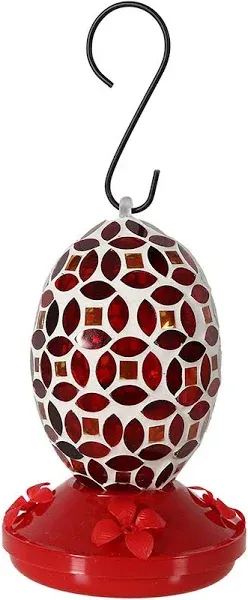 Garden Patio Oval Glass with Mosaic Flower Design Hummingbird Feeder -