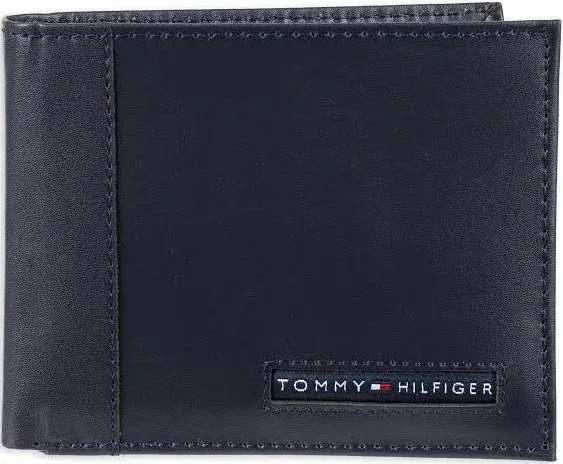 Tommy Hilfiger Men's Leather Wallet – Slim Bifold with 6 Credit Card Pockets and Removable ID Window, Tan Beige, One Size