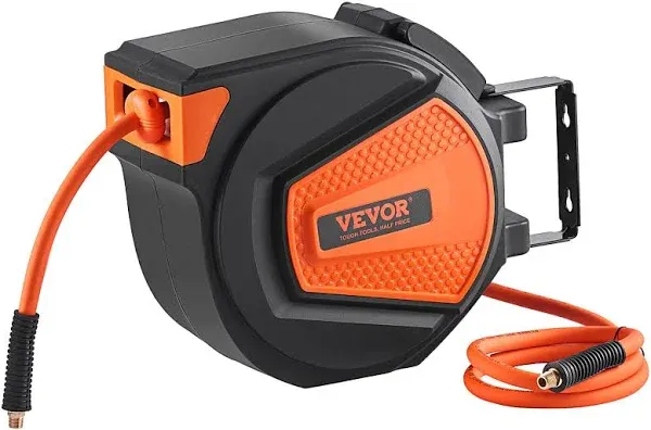 VEVOR Retractable Air Hose Reel, 3/8 in x 50 ft Hybrid Air Hose Max 300psi, Air Compressor Hose Reel with 5 ft Lead in, Ceiling/Wall Mount Enclosed