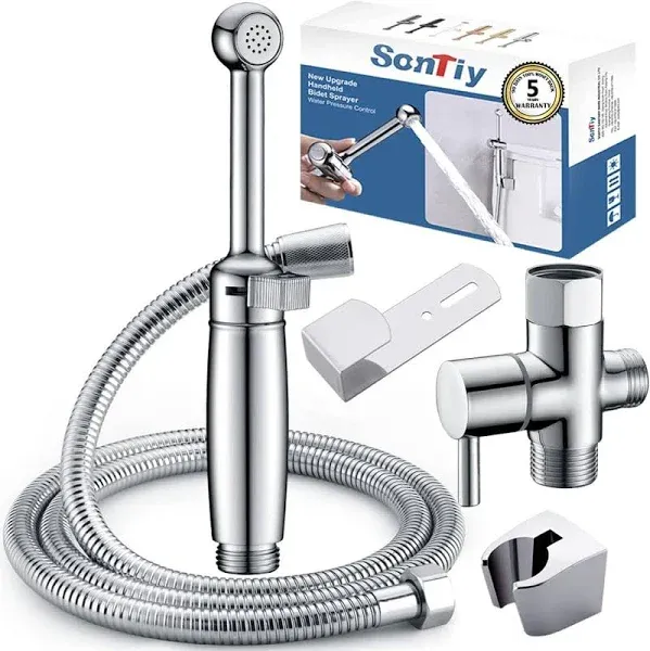 Bidet Sprayer for Toilet, Handheld Sprayer Bidet Attachment Kit with Backflow Preventer and Adjustable Water Pressure Control, SonTiy All Brass