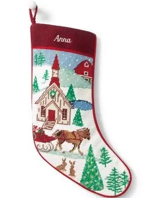 Lands' End Needlepoint Christmas Stocking