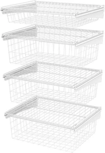 27 in. H x 21 in. W White Steel 4-Drawer Wide Mesh Wire Basket