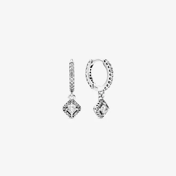 Women's Pandora Square Sparkle Hoop Earrings